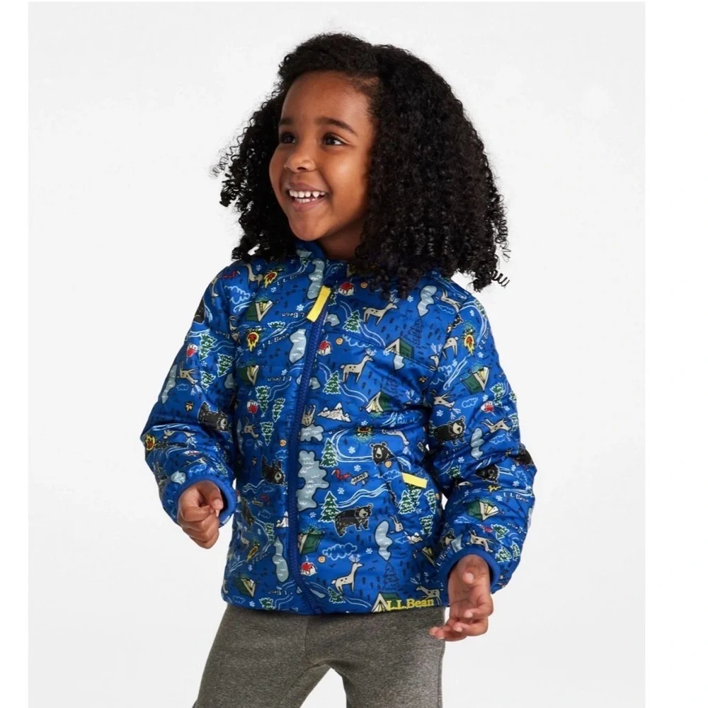 L.L. Bean Kids Down Jacket – Blue Campsite, Fleece-Lined (Size 12-18 months)
